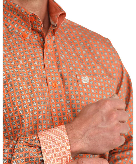 Cinch Men's Orange Geometric Western Button Down Shirt