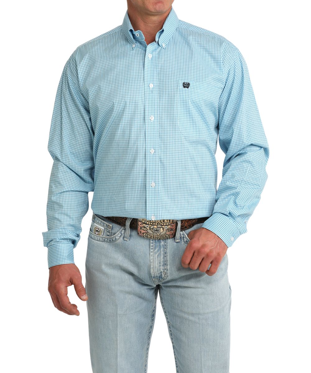 Men's Classic Fit Blue Plaid Long Sleeve Button Down Shirt