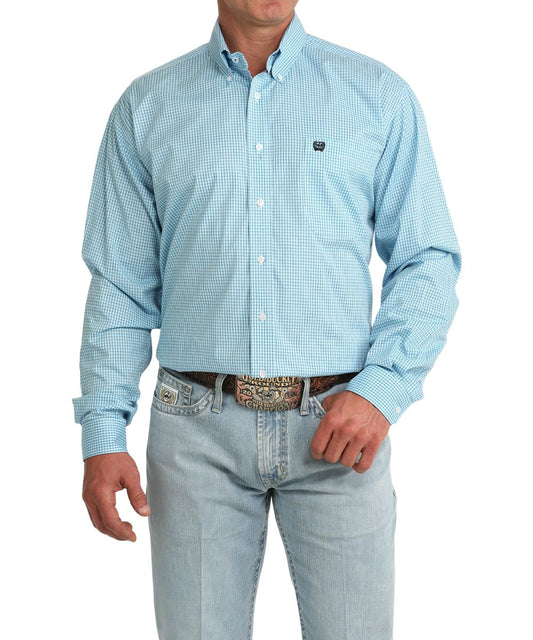 Men's Classic Fit Blue Plaid Long Sleeve Button Down Shirt