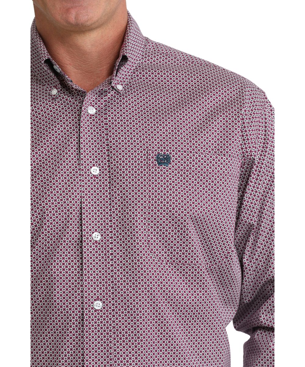 Close-up view showing the geometric print and white buttons