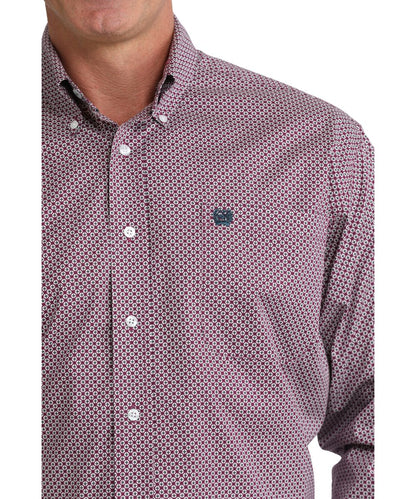 Close-up view showing the geometric print and white buttons