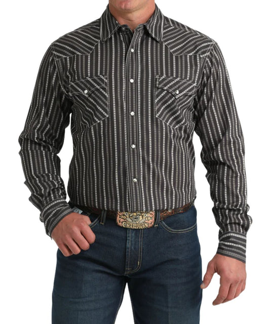 Cinch Men's Brown Striped Western Snap Shirt