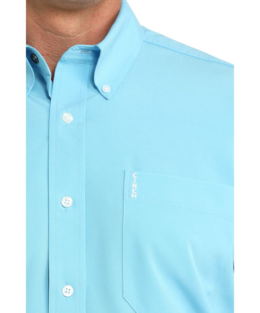 Solid Print With Single Open Chest Pocket And Button Down Collar