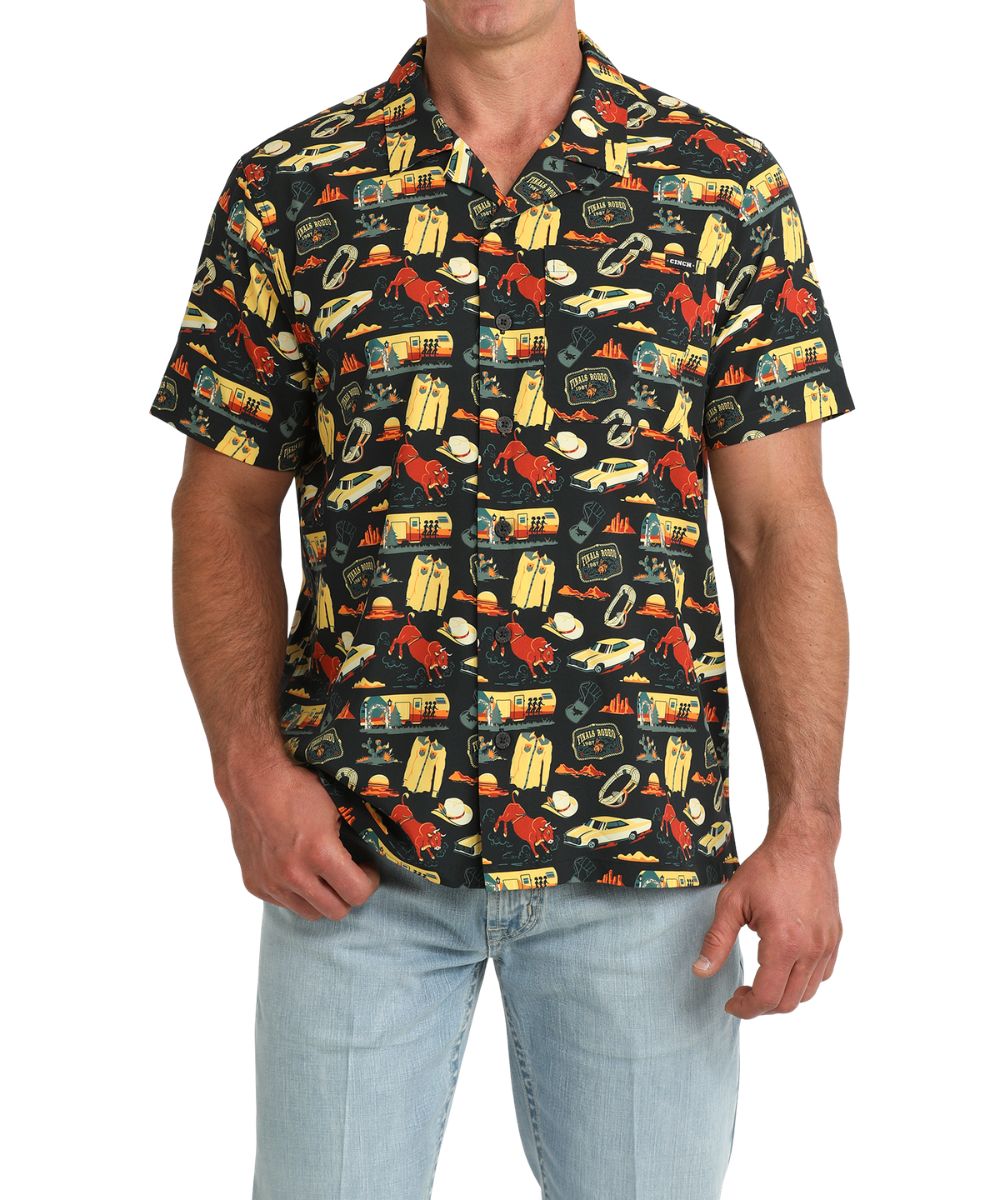 Men's Short Sleeve Button Down Camp Shirt With An 8 Seconds Geometric Print