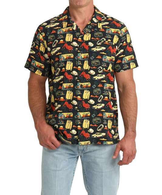 Men's Short Sleeve Button Down Camp Shirt With An 8 Seconds Geometric Print