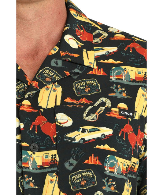 Men's Black Short Sleeve Button Down Shirt With A Single Open Chest Pocket