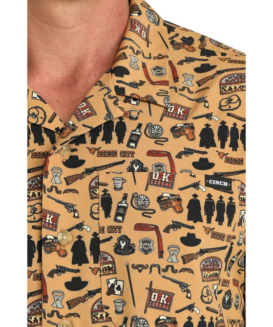 Geometric Tombstone Print And A Single Open Chest Pocket