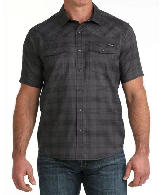 Cinch Men's Black Plaid ArenaFlex Snap Camp Shirt