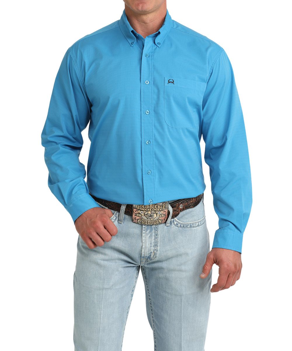Men's Solid Blue Lightweight Long Sleeve Button Down Shirt