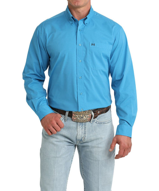 Men's Solid Blue Lightweight Long Sleeve Button Down Shirt
