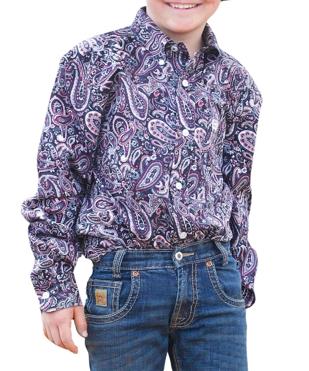 Cinch Boys' Purple Paisley Button Down Shirt