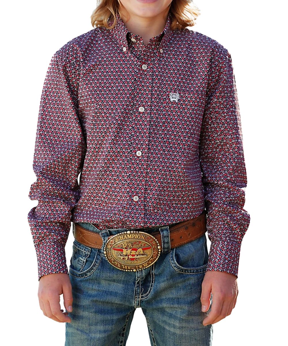 Cinch Boys' Red Geometric Button Down Shirt