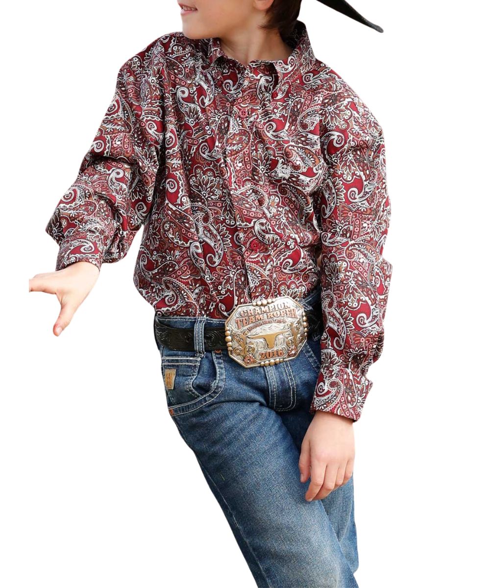 Cinch Boys' Burgundy Paisley Button Down Shirt