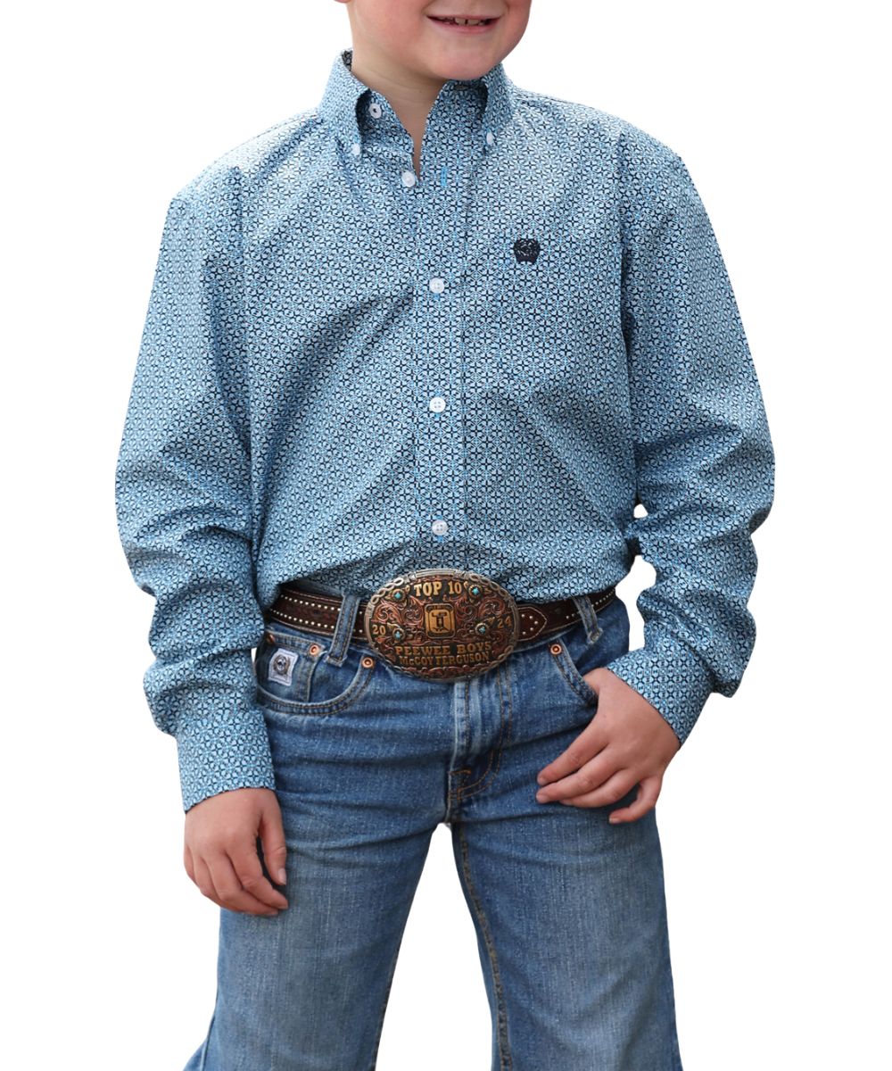 Boy's Blue Long Sleeve Button Down Shirt