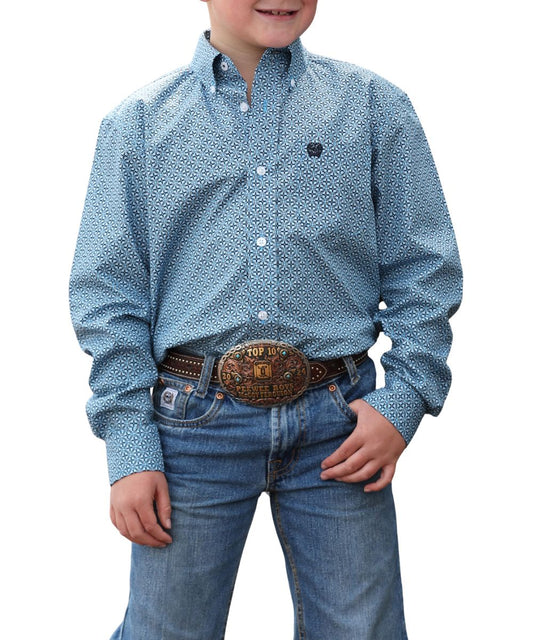 Boy's Blue Long Sleeve Button Down Shirt