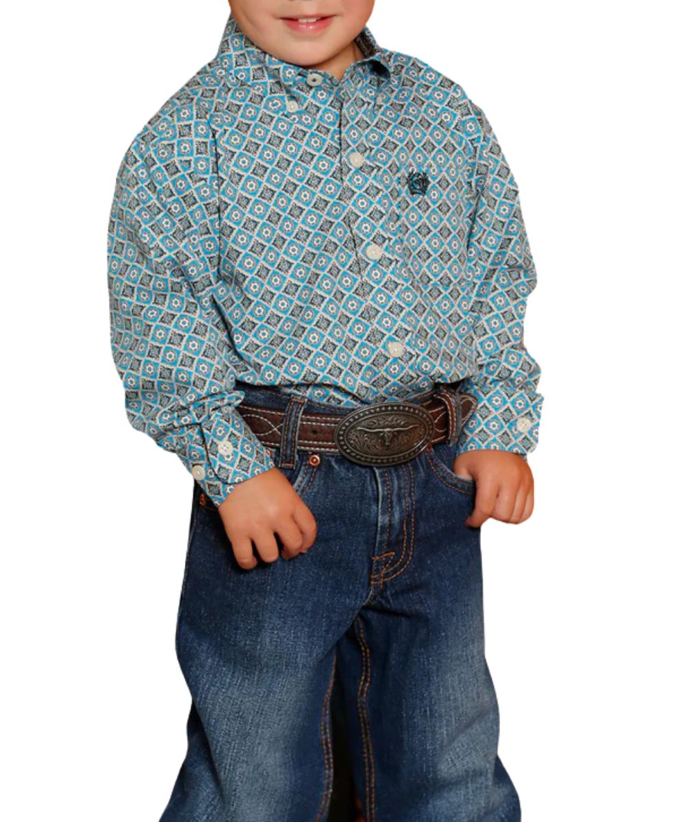 Cinch Infant Boys' Blue Geometric Button Down Shirt