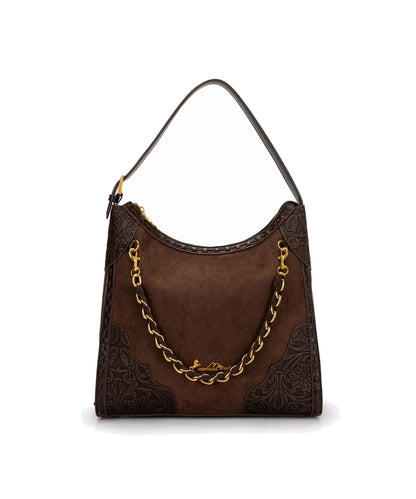 Montana West Coffee Floral Tooled Hobo Bag With Gold Chain Accent And Shoulder Strap