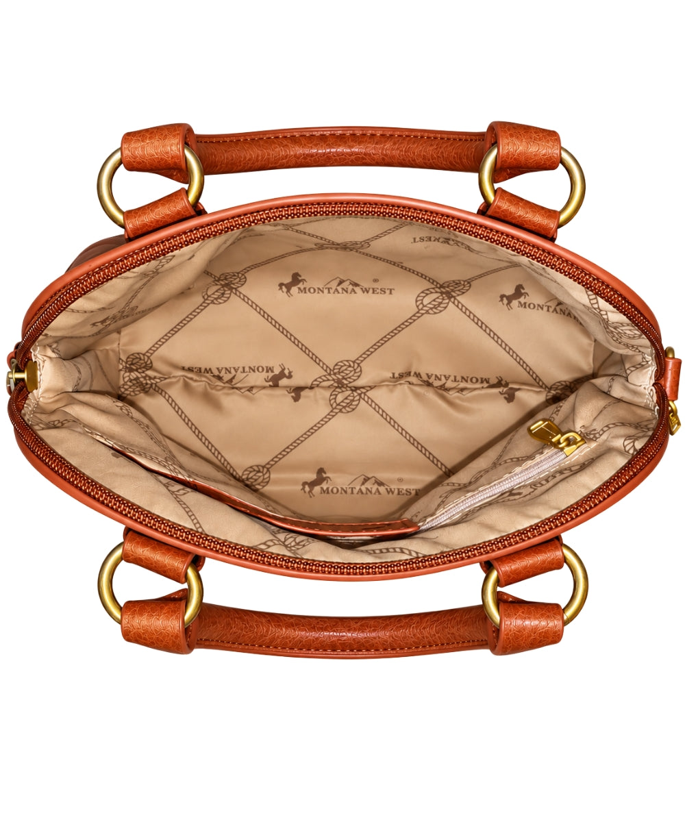 Montana West Women's Brown Whipstitch Satchel Bag inside on white background