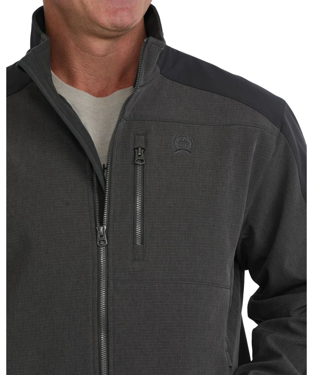 Close-up view of the brown softshell jacket