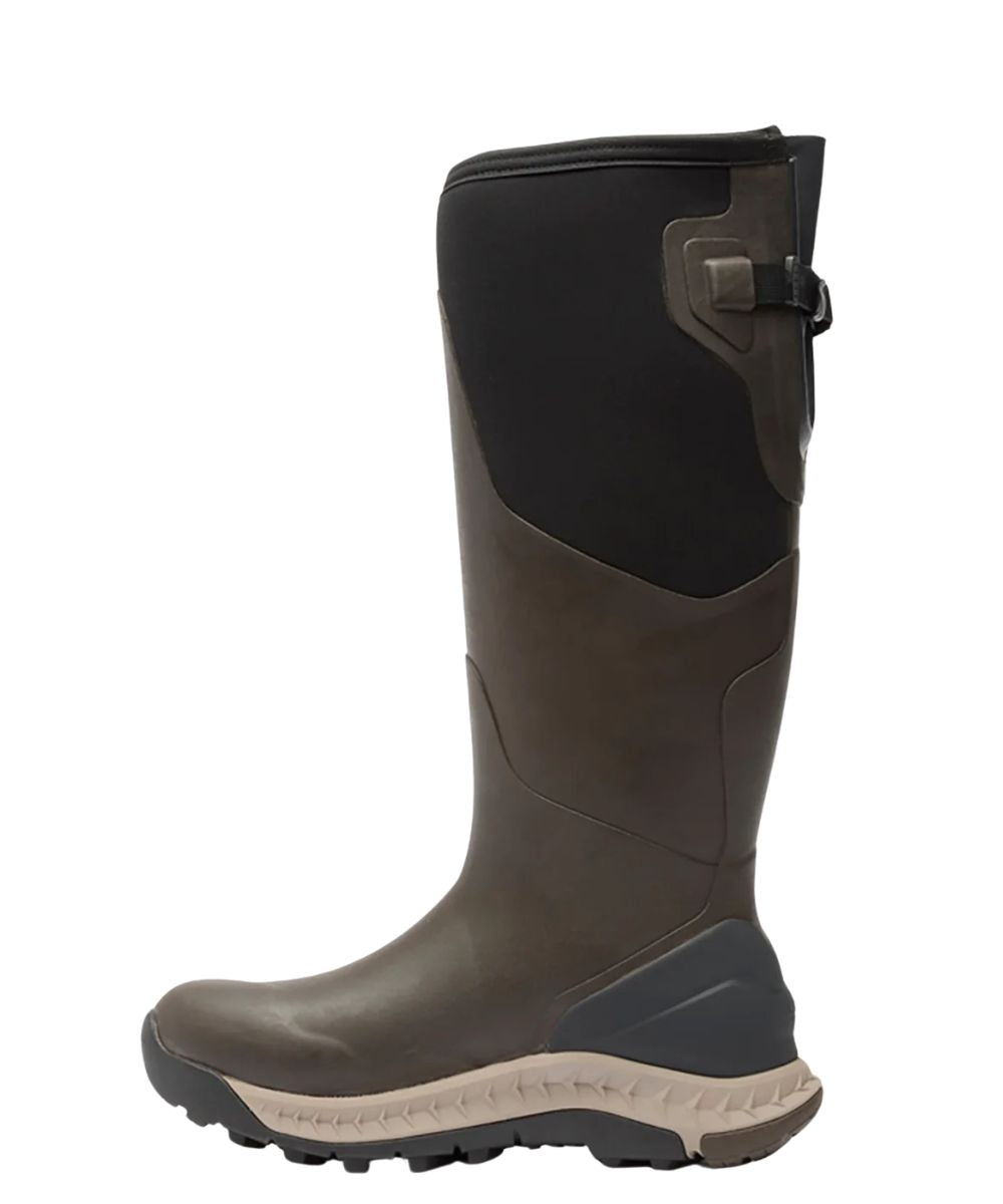 Left side view of the men's 17" brown Muck Boot crafted from rubber and neoprene with a fleece lining