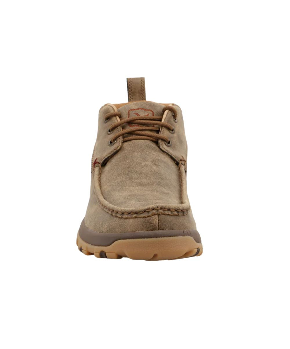 Front view featuring the round moc toe