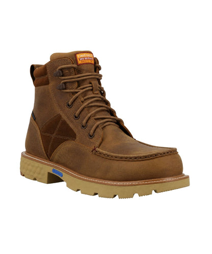 Right angled view of the men's 6" lace-up leather work boot featuring a nano composite safety toe