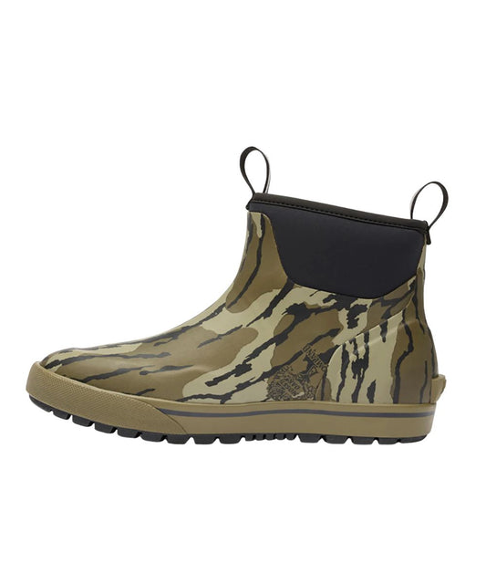 Left side view of the men's 6" rubber ankle boot featuring the easy slip on entry and pull tabs for an easy on
