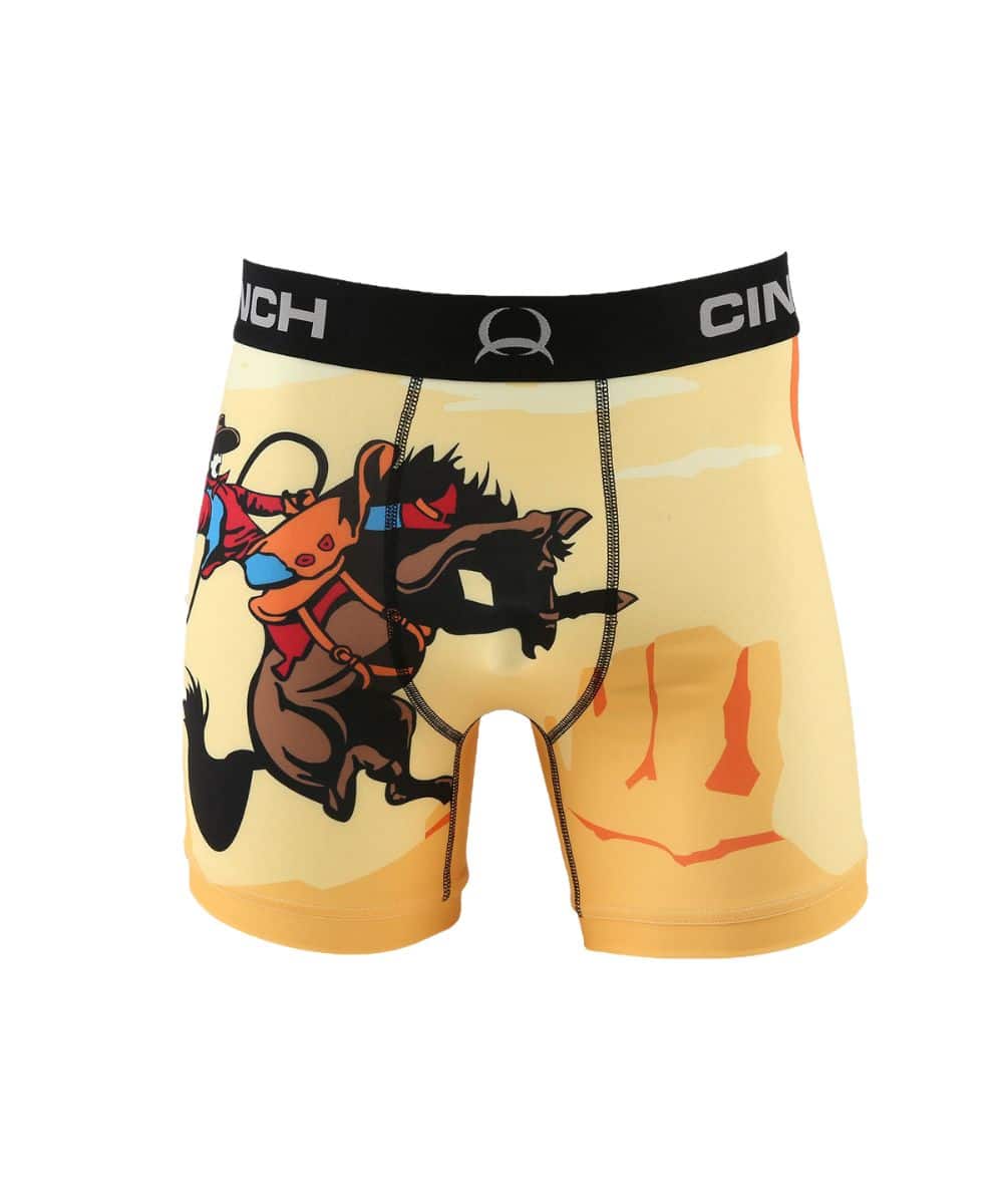 Front view of the men's 6" yellow cowboy print boxer brief
