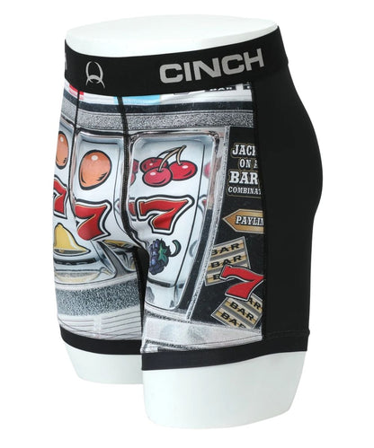 Side view of the men's 6" boxer briefs featuring the no ride leg seams