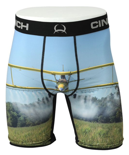 Front view of the men's 9" crop duster boxer brief in blue