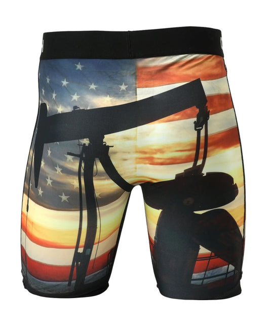 Back view of the men's pump jack 9" boxer briefs featuring the lightweight moisture wicking fabric, and the jacquard logo waistband