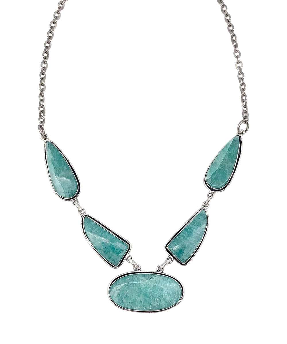 Anju Handcrafted Kashi Semiprecious Amazonite Stone Bib Necklace on white background