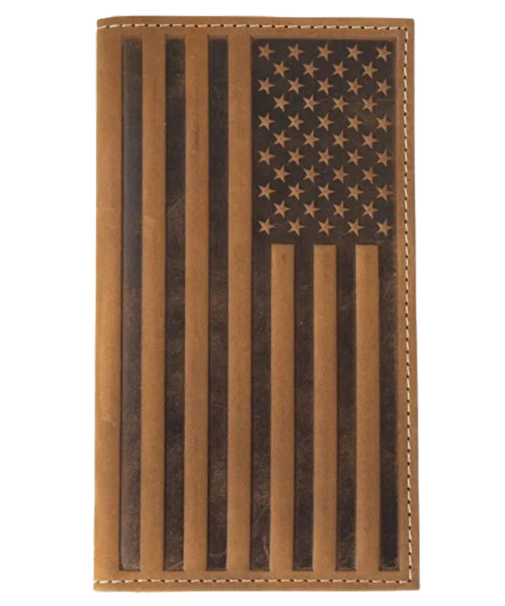 Men's Brown Leather Rodeo Wallet With An American Flag Embossed Deisgn