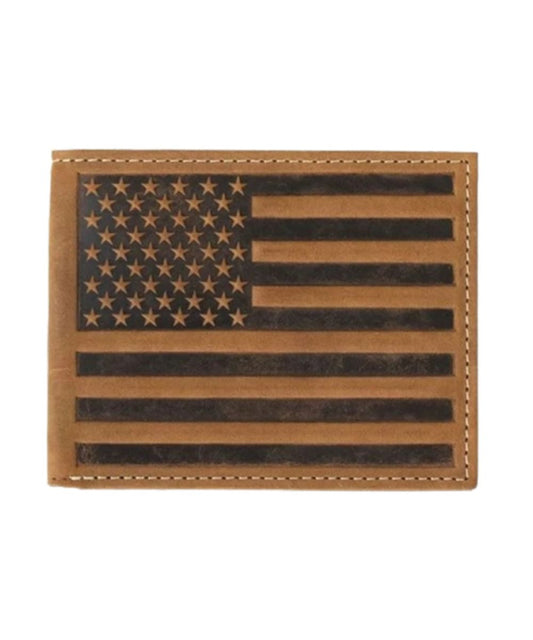 Men's Leather Bifold Wallet With An Embossed American Flag Design