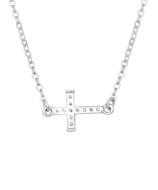 Back view of the women's silver cross 18" choker necklace