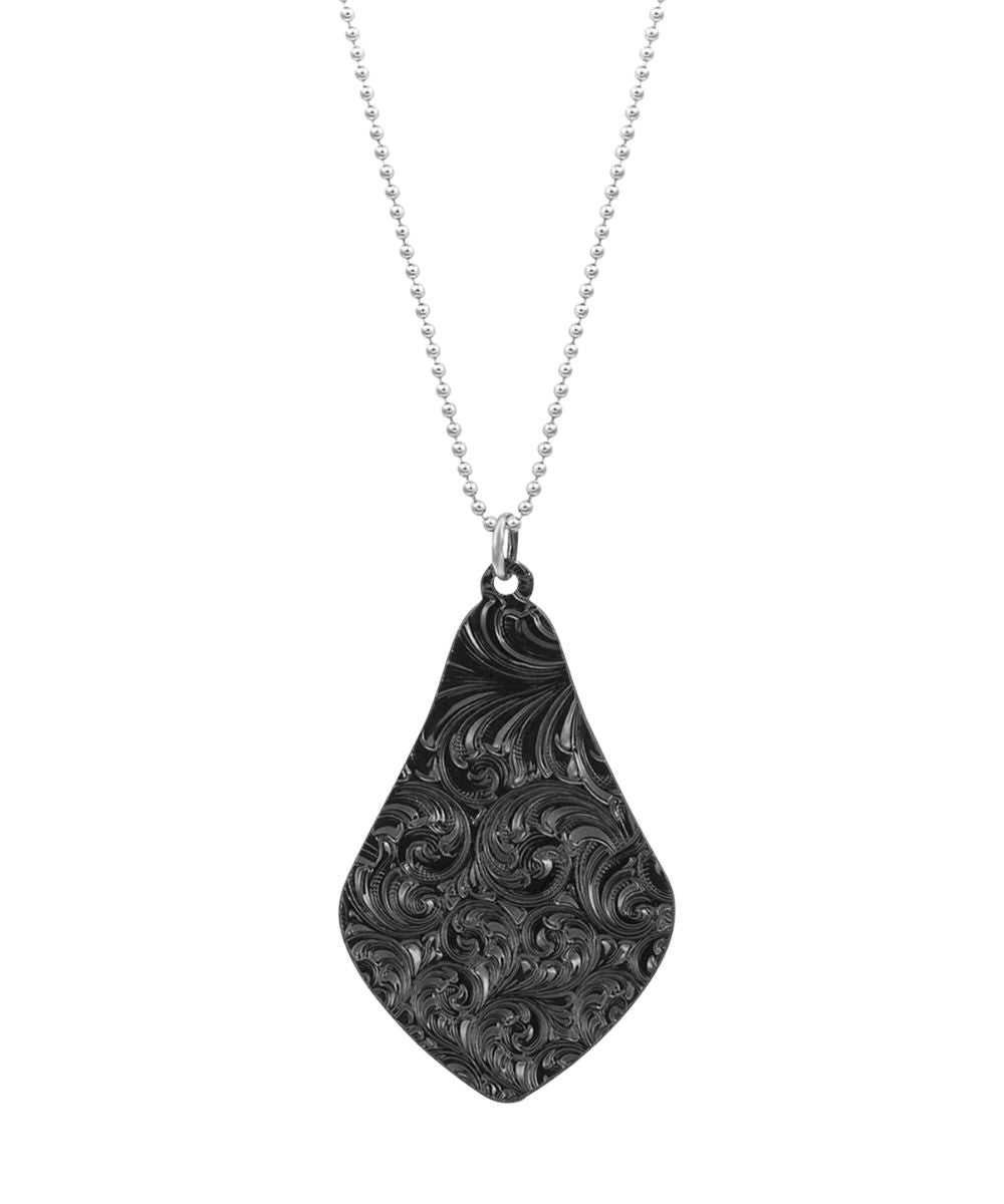 Back view of the women's black and silver gunmetal western yoke necklace