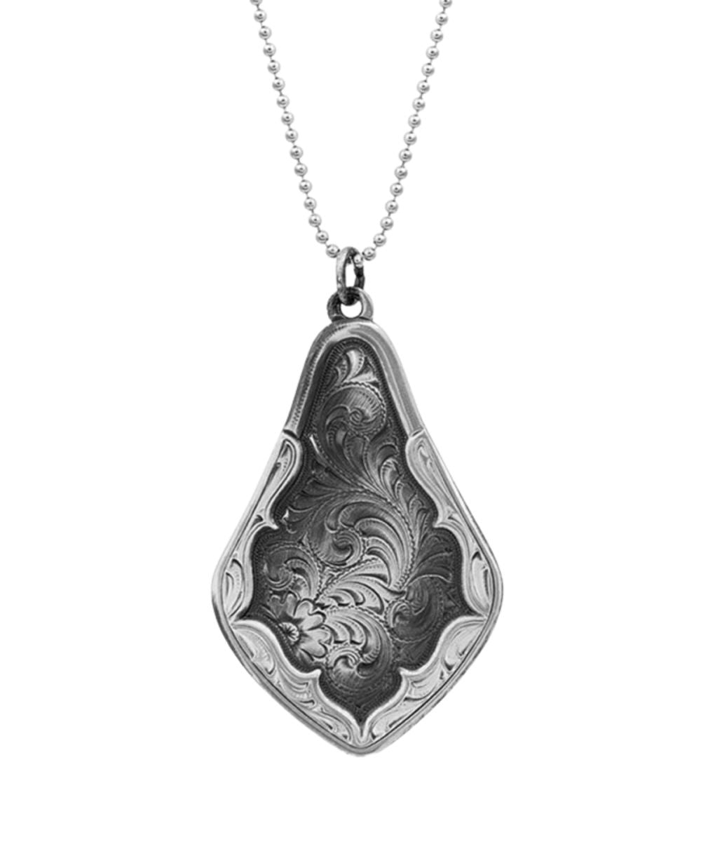 Front view of the women's black and silver gunmetal western yoke necklace