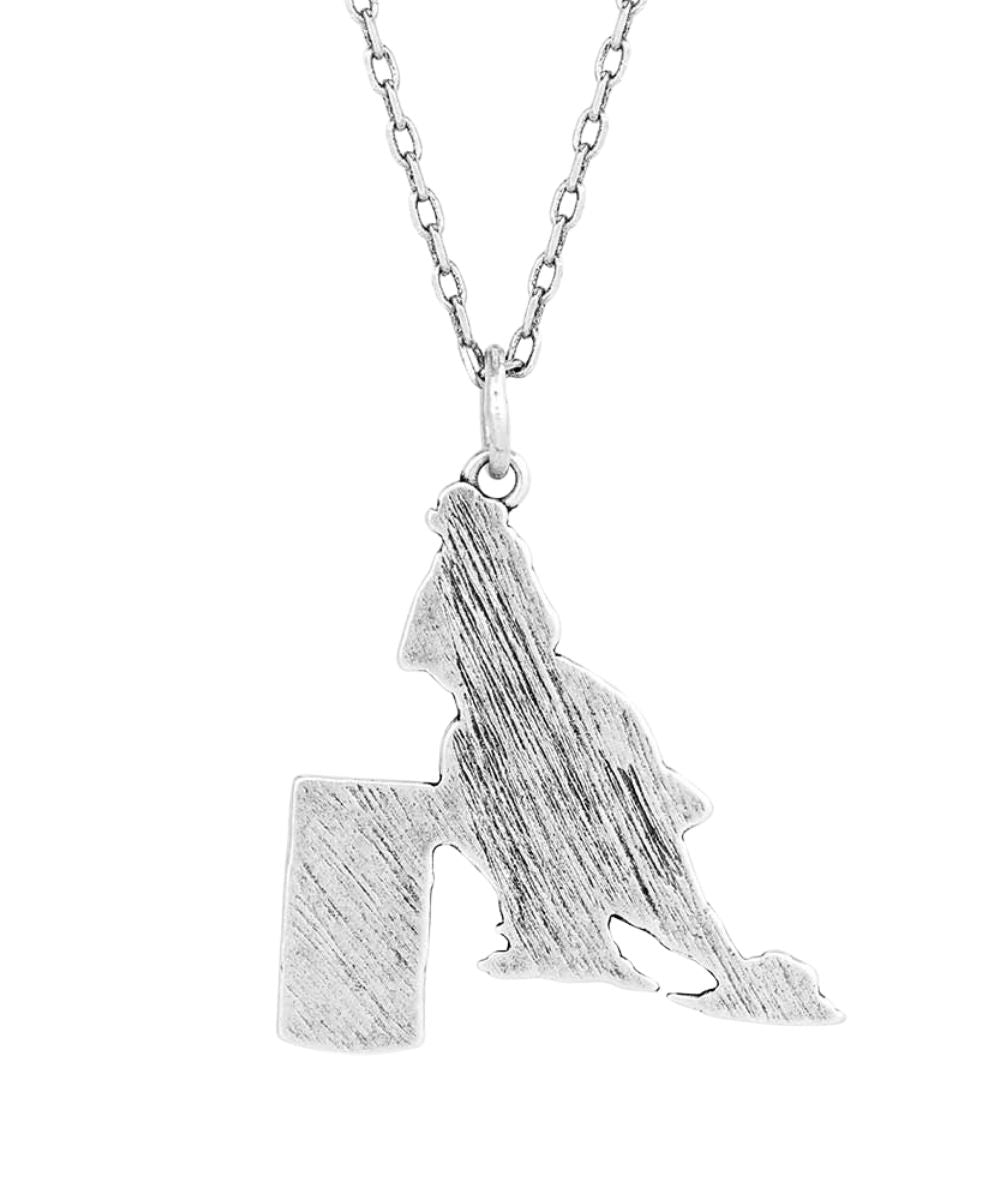 Back view of the women's barrel racer pendant necklace