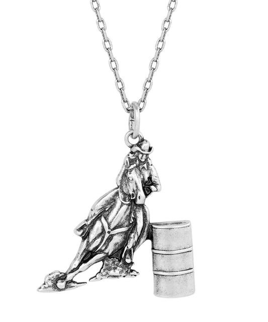 Front view of the women's barrel racer pendant necklace