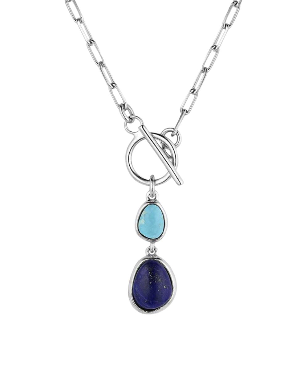 Front view of the women's nature's obsession paperclip chain toggle necklace