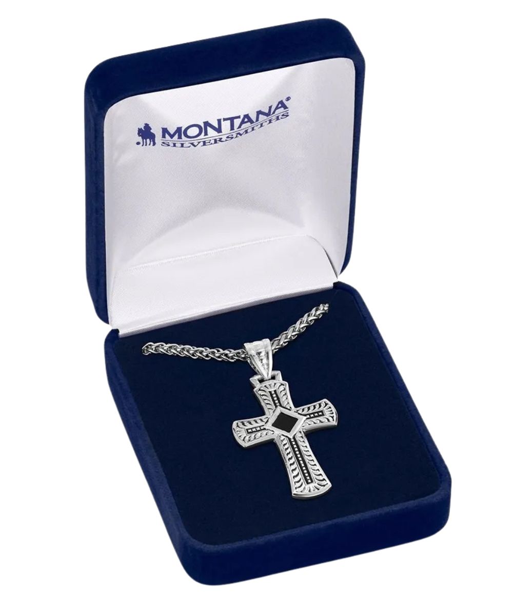 Men's Silver Cross Necklace In Jewelry Box