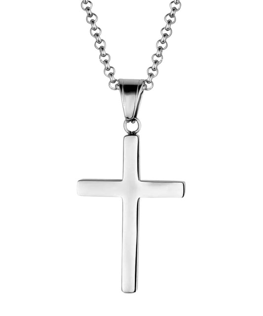 Men's Sleek Silver Cross Necklace