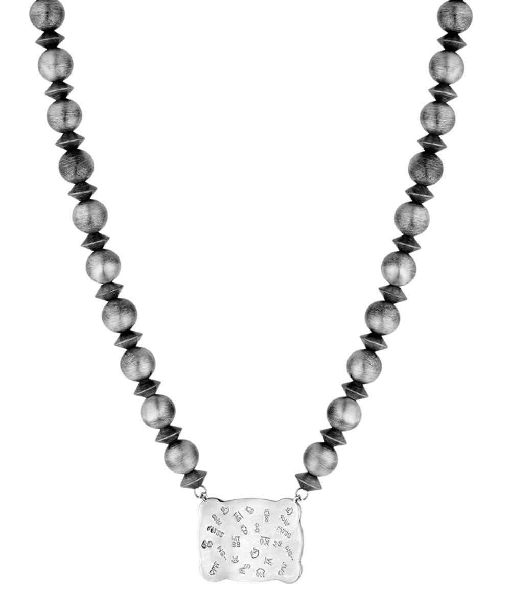 Back view of the women's silver beaded necklace