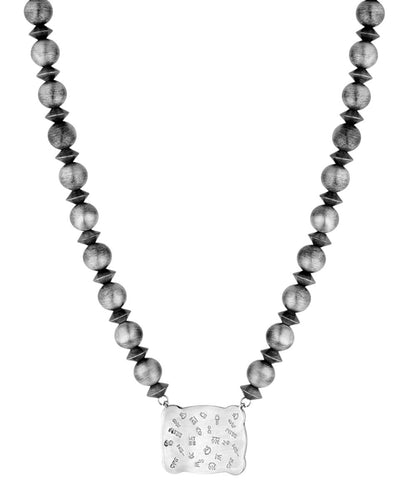 Back view of the women's silver beaded necklace