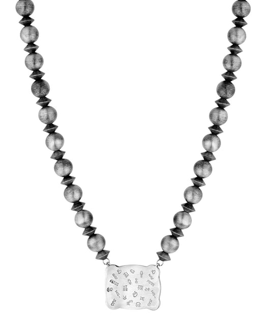 Back view of the women's silver beaded necklace