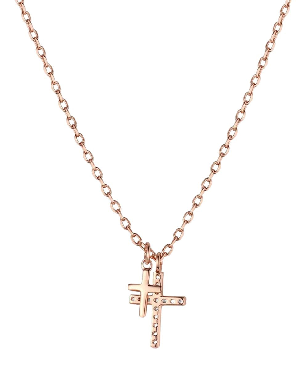 Back view of the women's rose gold cross necklace