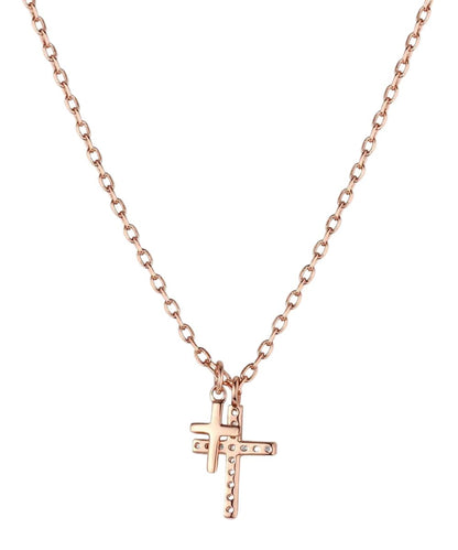 Back view of the women's rose gold cross necklace