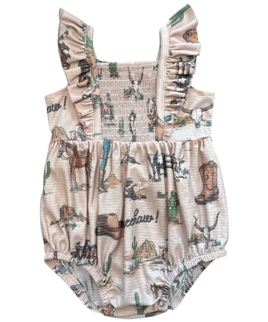 Infant/Toddler Girl's Tan And Brown Out West Graphic Print Romper