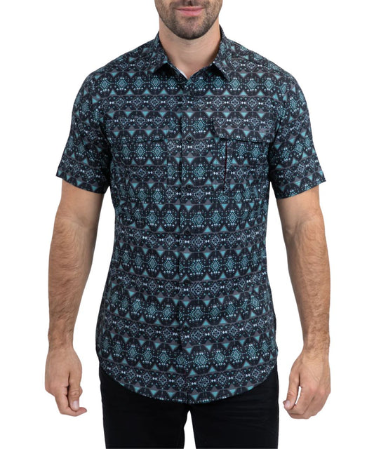 Platini men's short sleeve button down shirt featuring chest pockets.