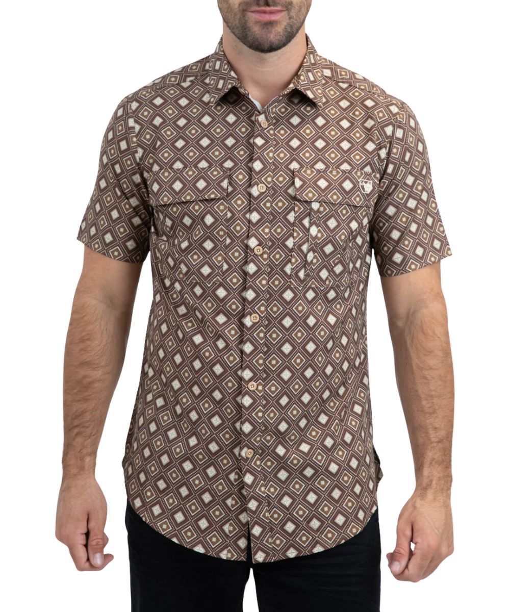 Platini Men's Brown Performance Button Down Shirt